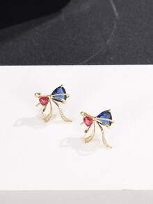 Bông tai stud Khối Zirconia  Nơ - Nhiều màu - Xem 1