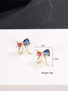 Bông tai stud Khối Zirconia  Nơ - Nhiều màu - Xem 3