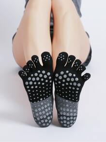 1 par de meias de ioga antiderrapantes com cinco dedos para esportes ao ar livre, com design de blocos de cor da moda e tira larga para pilates