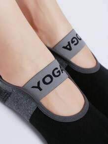 1 par de meias de ioga antiderrapantes com cinco dedos para esportes ao ar livre, com design de blocos de cor da moda e tira larga para pilates