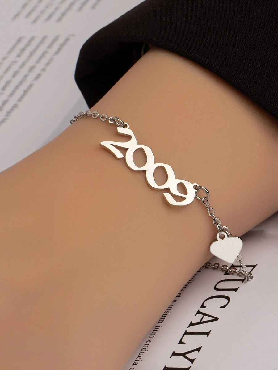 數字和愛心掛飾手環 - 銀色 - 查看 1