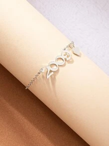 數字和愛心掛飾手環 - 銀色 - 查看 2