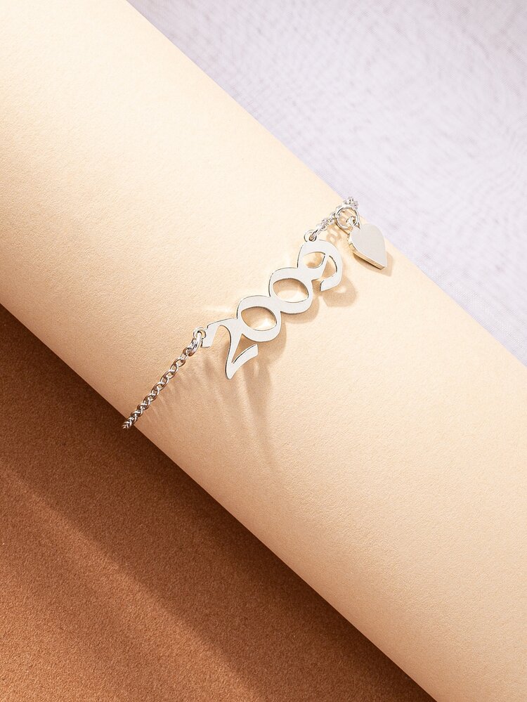 數字和愛心掛飾手環 - 銀色 - 查看 2
