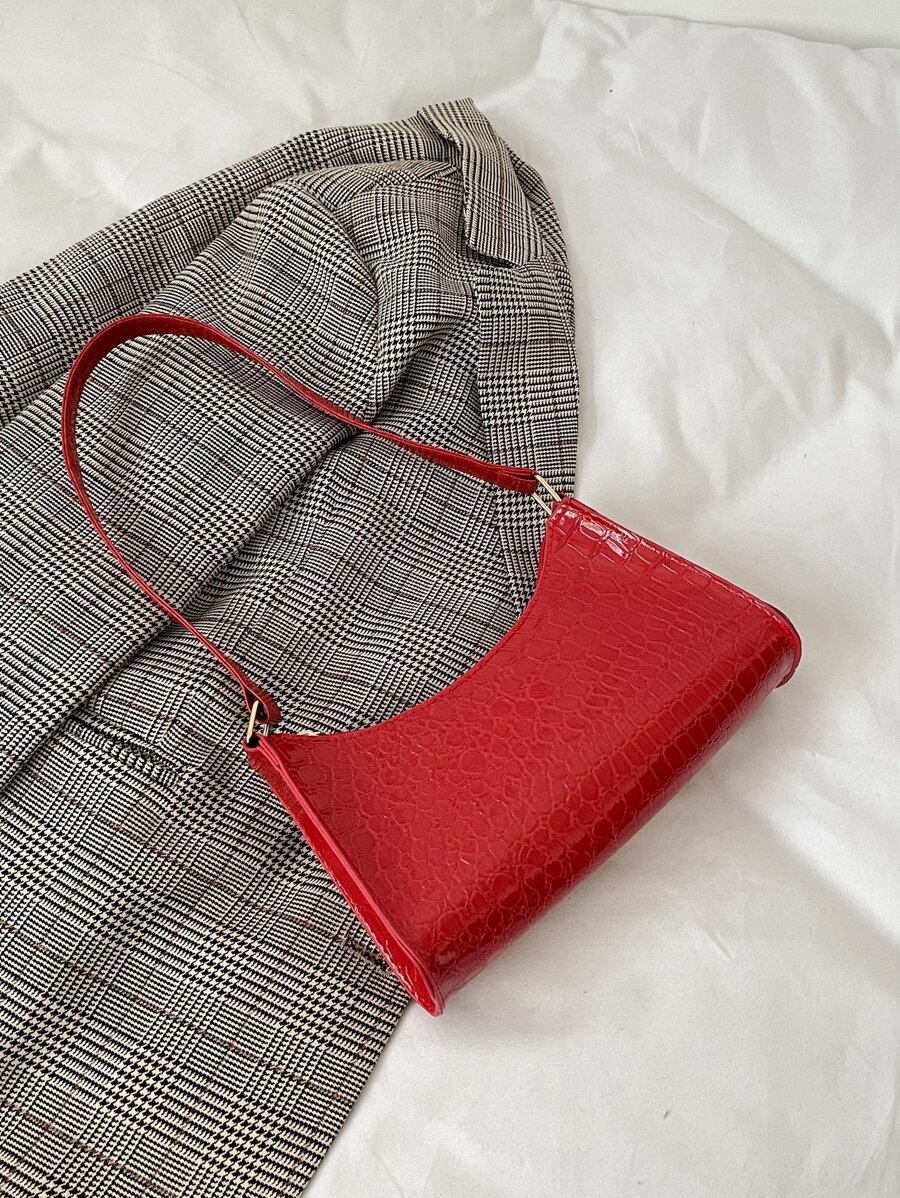 Crocodile Embossed Bag - Red - View 1