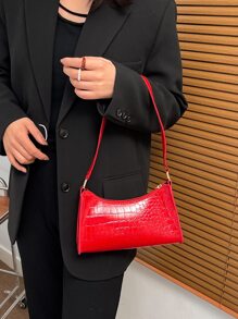 Crocodile Embossed Bag - Red - View 5
