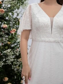 SHEIN Belle 大碼蝴蝶袖蕾絲婚紗洋裝