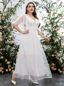 SHEIN Belle 大碼蝴蝶袖蕾絲婚紗洋裝