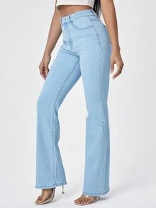 High Waisted Zip Fly Bootcut Jeans - Light Wash - View 3