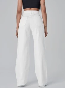 SHEIN EZwear Zipper Fly Boyfriend Fit Jeans - White - View 2