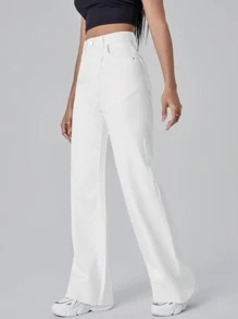 SHEIN EZwear Zipper Fly Boyfriend Fit Jeans - White - View 3