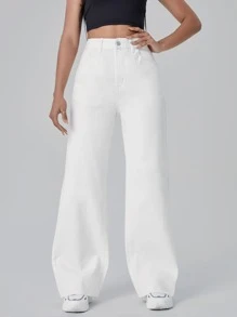 SHEIN EZwear Zipper Fly Boyfriend Fit Jeans - White - View 5