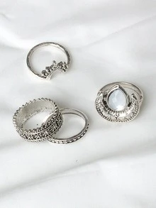 4 piezas Anillo con diseño de gota de agua - Plata antigua - Ver 2