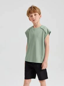 SHEIN 男孩素色蝙蝠袖上衣 - 薄荷綠 - 查看 4