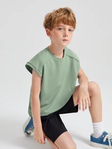 SHEIN 男孩素色蝙蝠袖上衣 - 薄荷綠 - 查看 5