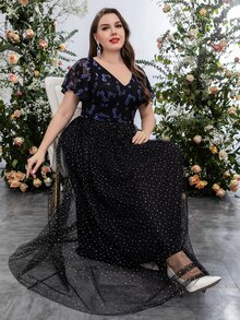 SHEIN Belle Vestido de vestir con diamante de imitación bajo con malla con encaje - Negro - Ver 3
