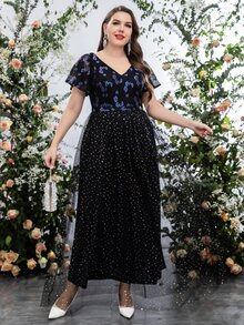 SHEIN Belle Vestido de vestir con diamante de imitación bajo con malla con encaje - Negro - Ver 5