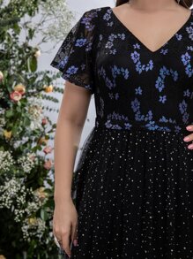 SHEIN Belle Vestido de vestir con diamante de imitación bajo con malla con encaje - Negro - Ver 6