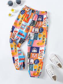SHEIN Toddler Boys Patchwork Print Trousers - Multicolor - View 1