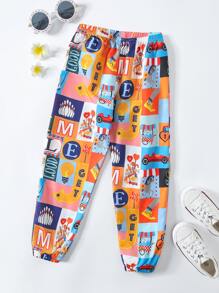 SHEIN Toddler Boys Patchwork Print Trousers - Multicolor - View 2