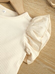 SHEIN Toddler Girls Ruffle Trim Top & Floral Print Flare Leg Pants & Headband