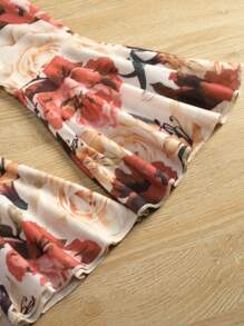 SHEIN Toddler Girls Ruffle Trim Top & Floral Print Flare Leg Pants & Headband