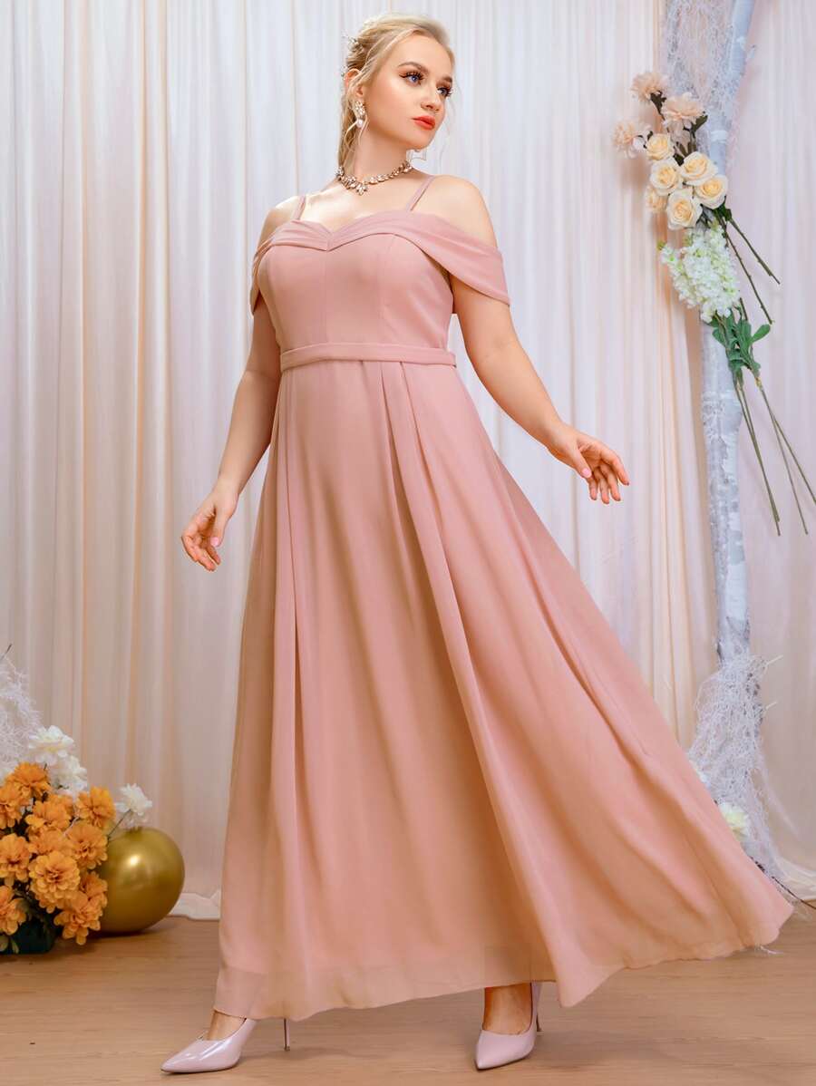 SHEIN Belle Váy phù dâu Plus màu trơn Hấp dẫn - Màu Hồng baby - Xem 1