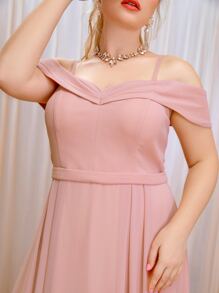 SHEIN Belle Váy phù dâu Plus màu trơn Hấp dẫn - Màu Hồng baby - Xem 7