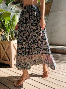 SHEIN Unity 佩斯利印花腰部打褶半身裙 - 彩色 - 查看 6