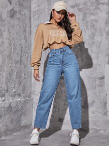 Jeans de pierna recta de talle alto - Lavado ligero - Ver 1