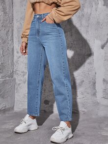 Jeans de pierna recta de talle alto - Lavado ligero - Ver 3