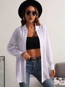 SHEIN Essnce Pocket Patched Button Front Drop Shoulder Shirt - Lilac Purple - View 5