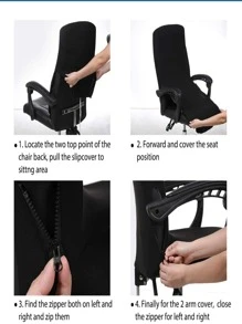 1pc Plain Stretchy Office Chair Slipcover - Black - View 3
