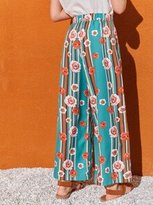 SHEIN Girls Floral Print Wide Leg Trousers - Multicolor - View 6