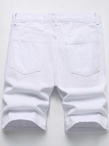Manfinity Hombres Shorts en mezclilla roto escalonado - Blanco - Ver 2