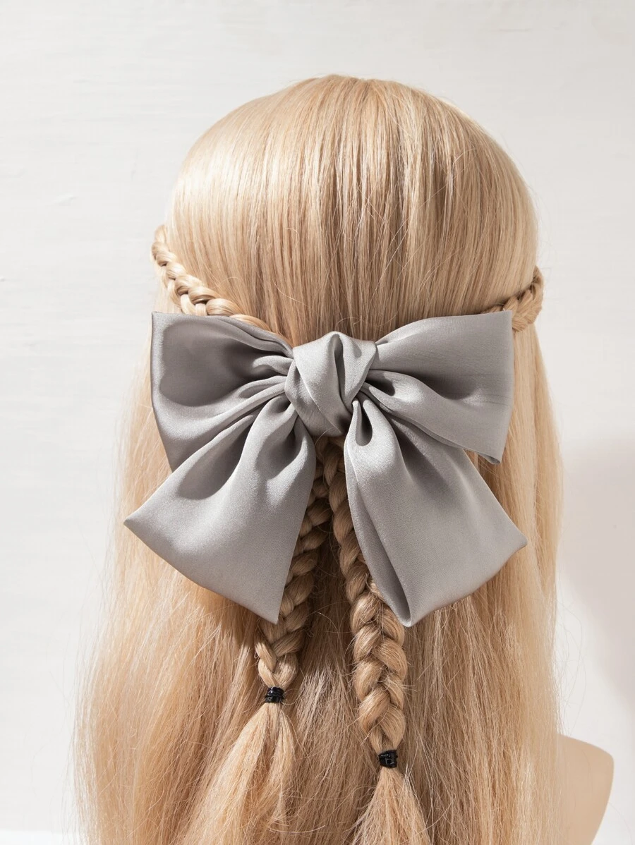 Chiffon Bow Decor Hair Clip - Light Grey - View 1