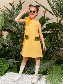 SHEIN Girls Colour Block Ruffle Detail Dress