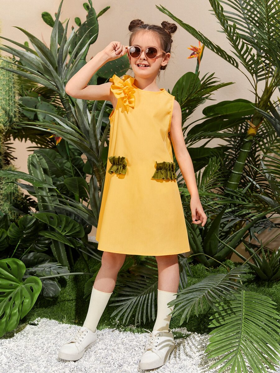 SHEIN Girls Colour Block Ruffle Detail Dress