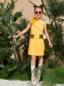 SHEIN Girls Colour Block Ruffle Detail Dress