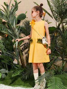 SHEIN Girls Colour Block Ruffle Detail Dress