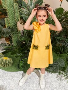 SHEIN Girls Colour Block Ruffle Detail Dress