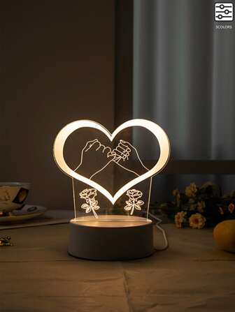 1 pieza Luz de noche LED, regalo y decoración coloridos 3d tomados de la mano amor en forma de corazón