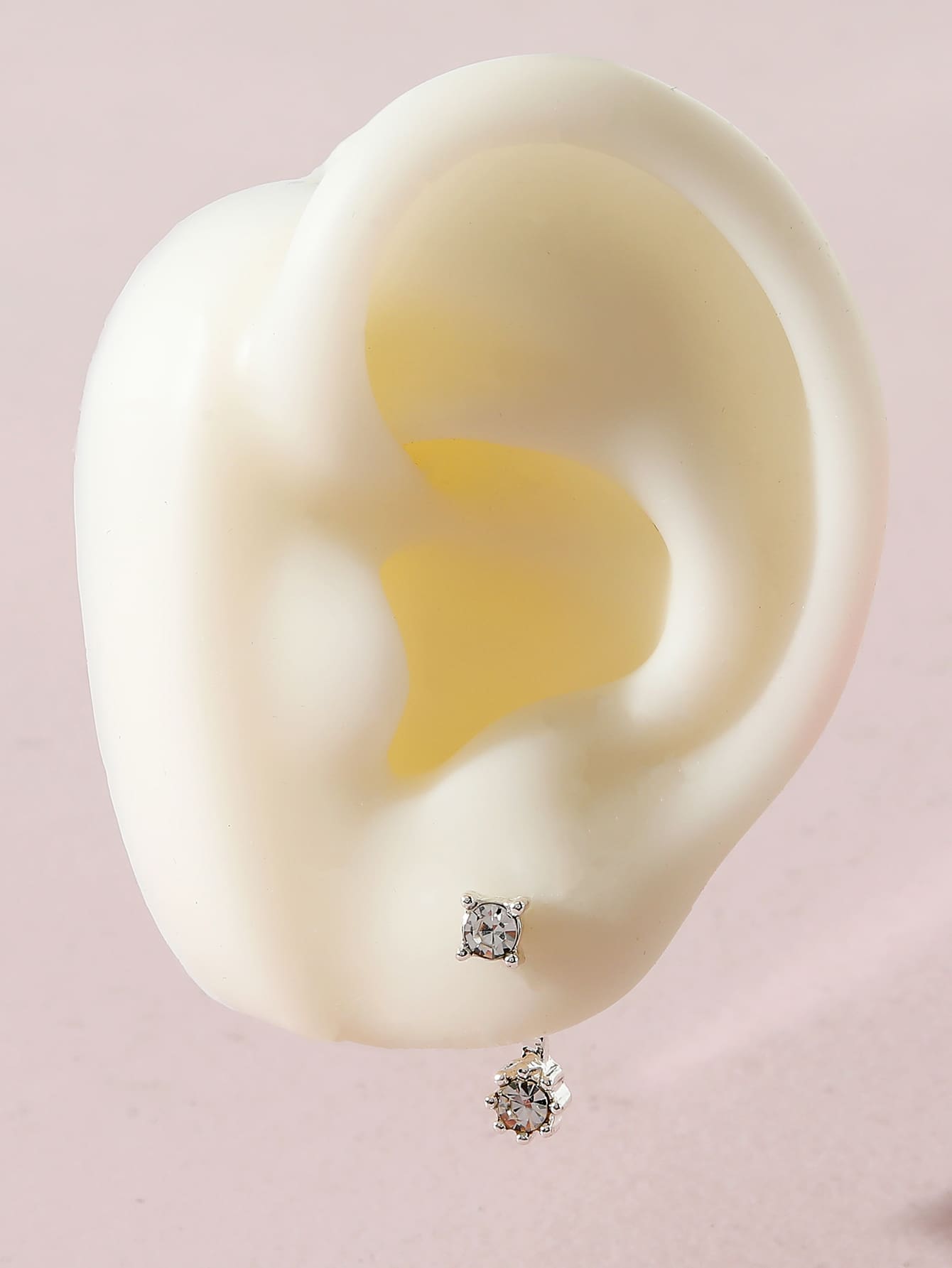 1 par Pendientes de botón con diseño de diamante de imitación - Plateado - Ver 1