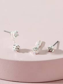 1 par Pendientes de botón con diseño de diamante de imitación - Plateado - Ver 2