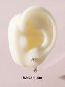 1 par Pendientes de botón con diseño de diamante de imitación - Plateado - Ver 3