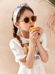 SHEIN Girls Colourful Fringe Patched Dress - White - View 6