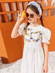 SHEIN Girls Colourful Fringe Patched Dress - White - View 7