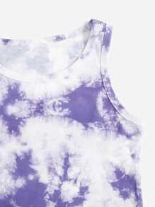 SHEIN 青少年女孩紮染背心上衣和短褲套裝 - 彩色 - 查看 3