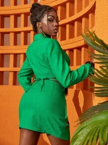 Slaydiva Notched Collar Single Button Crop Blazer - Green - View 6