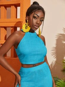 Slaydiva Top tank de espalda abierta unicolor - Azul menta - Ver 3