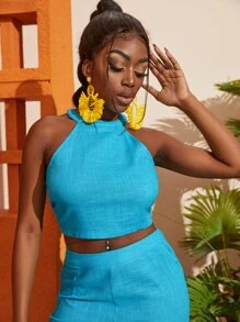 Slaydiva Top tank de espalda abierta unicolor - Azul menta - Ver 4